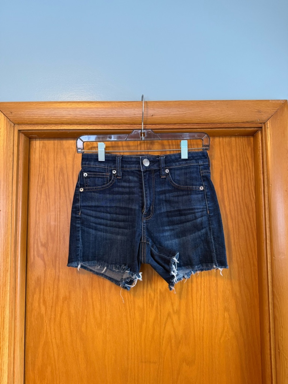 American Eagle Outfitters Dark Blue Distressed Denim Jean Shorts